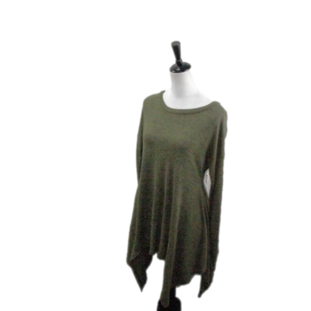 Lildy Moss Green Marble Long Sleeve Shark Bite Tunic Size L-XL